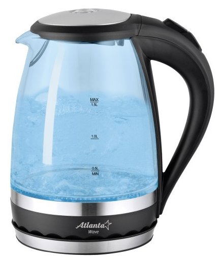 Изображение Электрический чайник Atlanta ATH-2463 (2000 Вт/1,5 л /стекло, пластик/прозрачный, черный)