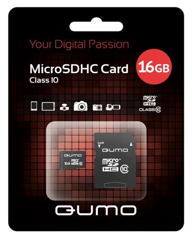 Изображение Карта памяти Qumo MicroSDHC Class 10 16 Гб адаптер на SD QM16GMICSDHC10