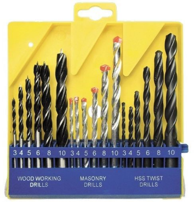 Изображение СВЕРЛА, БУРЫ, МИКСЕРЫ SPARTA Набор сверл по бетону, металлу, дереву 3-4-5-6-8-10 мм, 18 шт, пластиковый бокс, цилиндрический хвостовик 725305