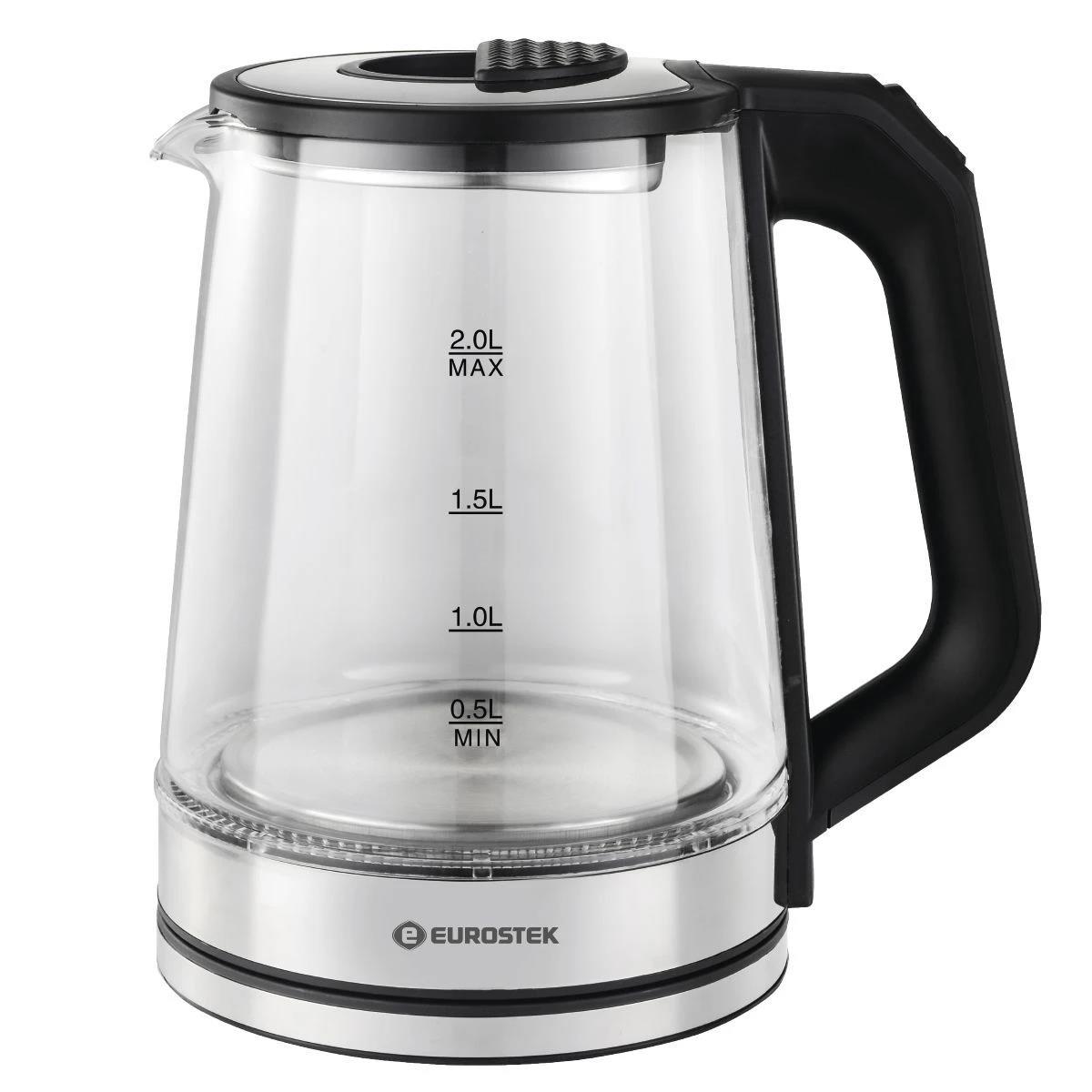 Изображение Электрический чайник Eurostek EEK-3002 (1500 Вт/2 л /стекло, пластик/прозрачный, черный, серебристый)