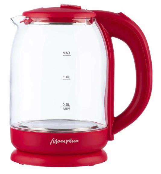 Изображение Электрический чайник МАТРЁНА MA-007 (1500 Вт/1,8 л /стекло, пластик/прозрачный, вишневый)
