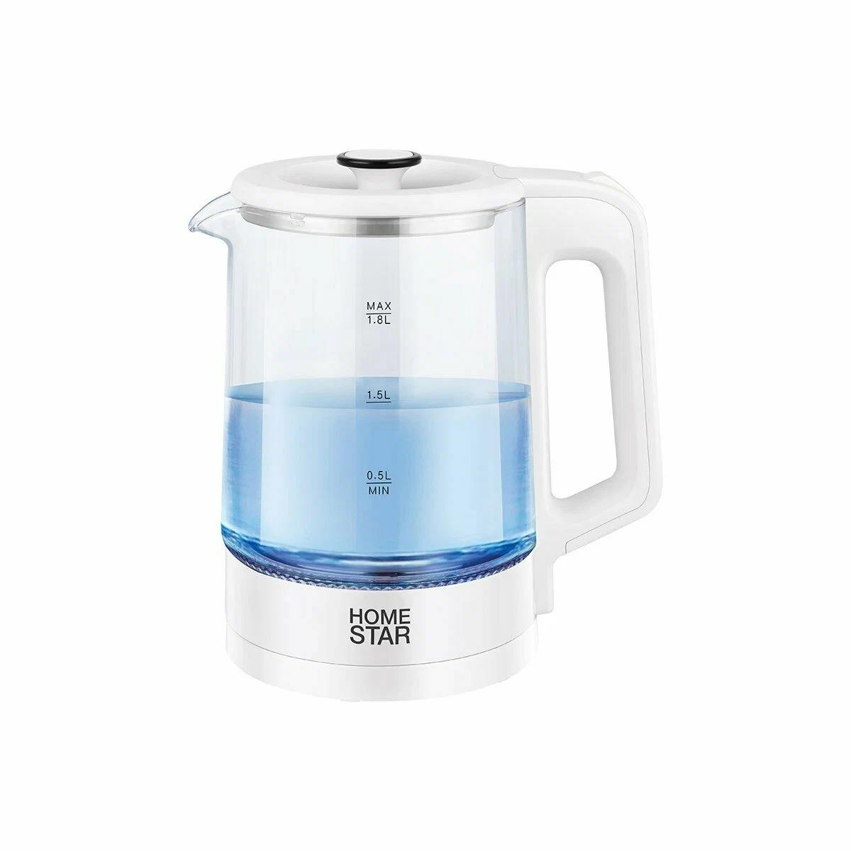 Изображение Электрический чайник HOMESTAR HS-1008 (1500 Вт/1,8 л /стекло, пластик/белый)