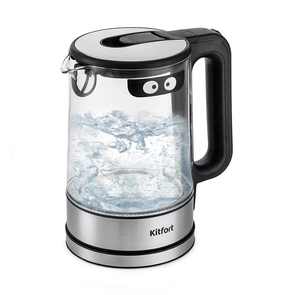 Изображение Электрический чайник Kitfort КТ-6128 (2200 Вт/1,7 л /стекло, металл, пластик/прозрачный, черный, серебристый)