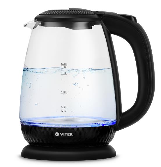 Изображение Электрический чайник VITEK VT-7074 (2200 Вт/1,7 л /стекло/прозрачный, черный)