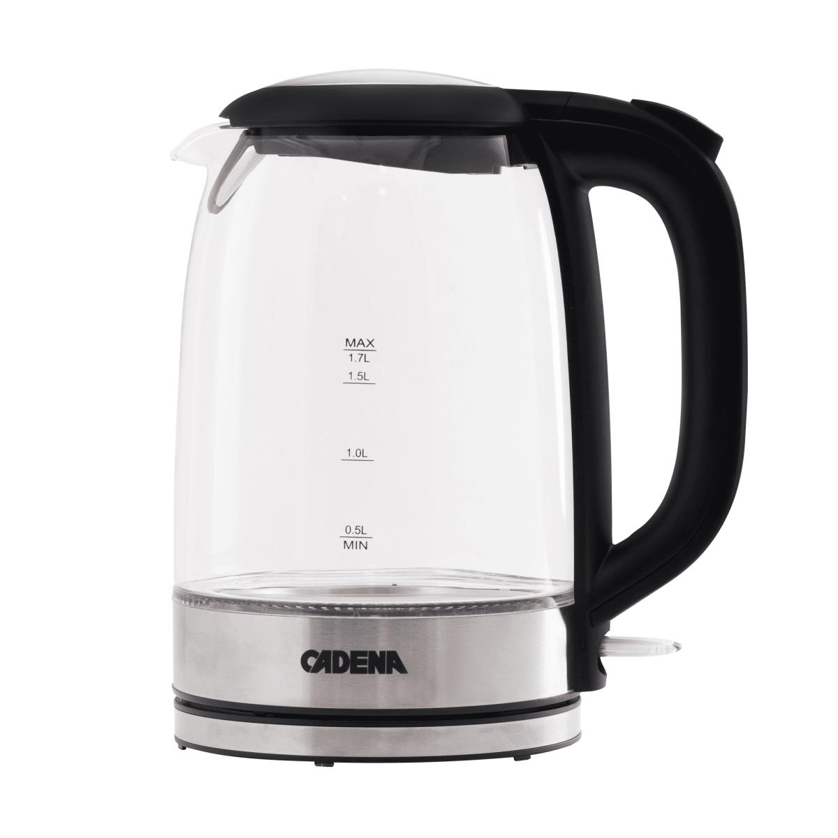 Изображение Электрический чайник Cadena KC500G (2400 Вт/1,7 л /стекло/прозрачный, черный, серебристый)