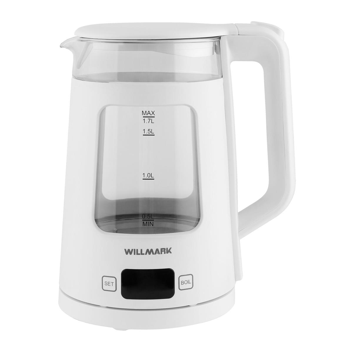 Изображение Электрический чайник Willmark WEK-1720DW (2200 Вт/1,7 л /стекло, пластик/белый)