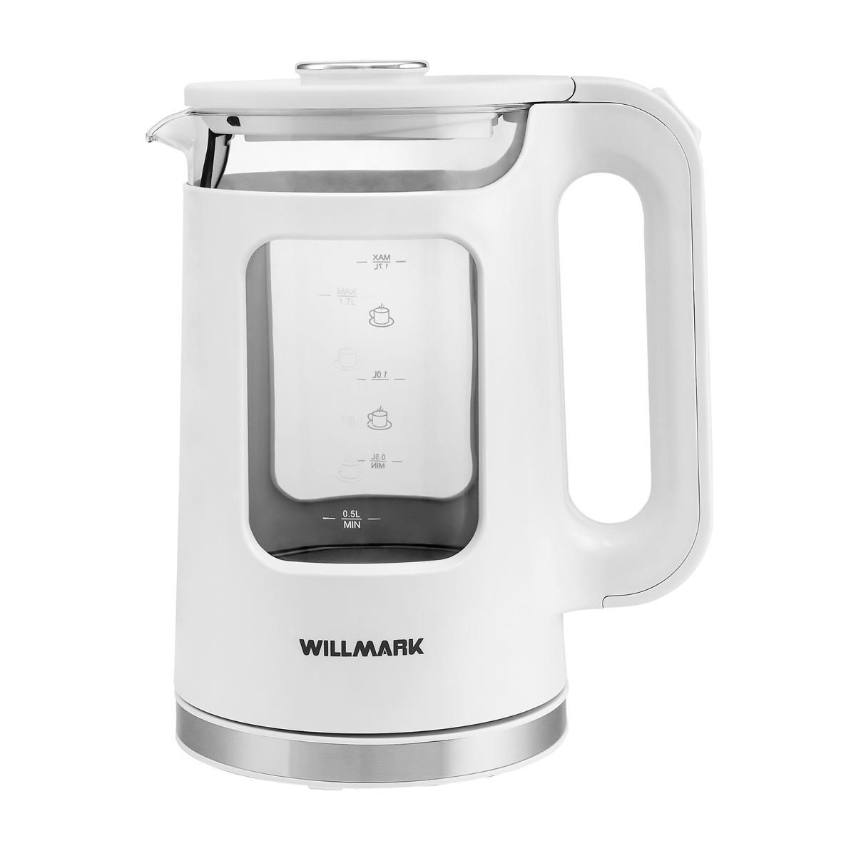 Изображение Электрический чайник Willmark WEK-1725W (2200 Вт/1,7 л /стекло, пластик/белый)