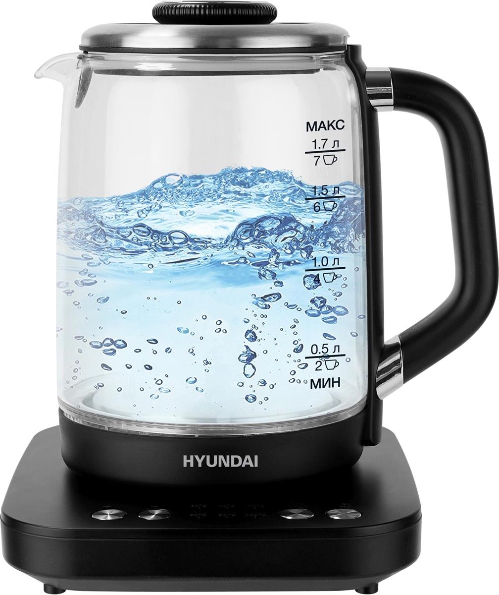 Изображение Электрический чайник Hyundai HYK-G5506 (2200 Вт/1,7 л /стекло, пластик/черный)