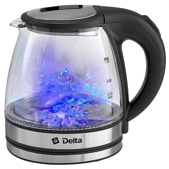 Изображение Электрический чайник DELTA DL-1121 (1500 Вт/1,2 л /стекло/черный)