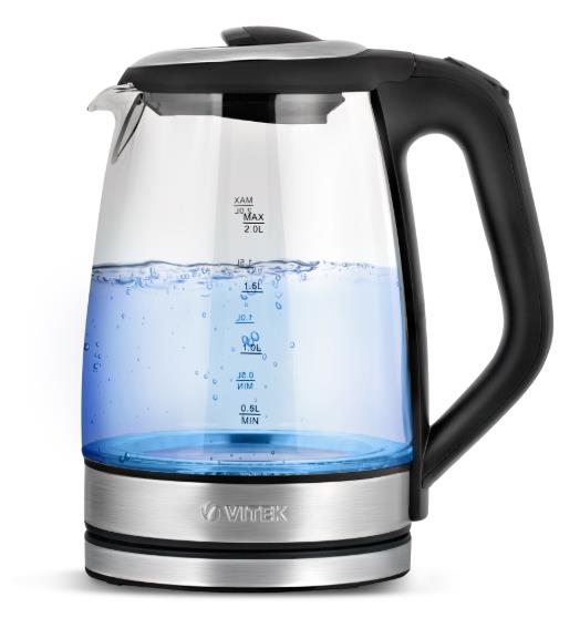 Изображение Электрический чайник VITEK VT-8800 (2200 Вт/2 л /стекло/прозрачный, черный, серебристый)