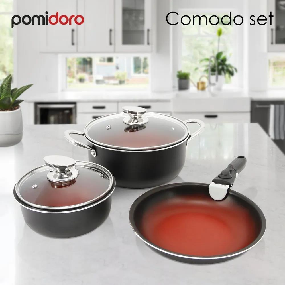 Изображение Набор посуды Pomi d'Oro P640556 Comodo set со съемной ручкой черный