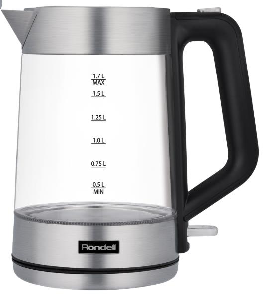 Изображение Электрический чайник Rondell RDE-1008 (2200 Вт/1,7 л /стекло/прозрачный, черный, серебристый)