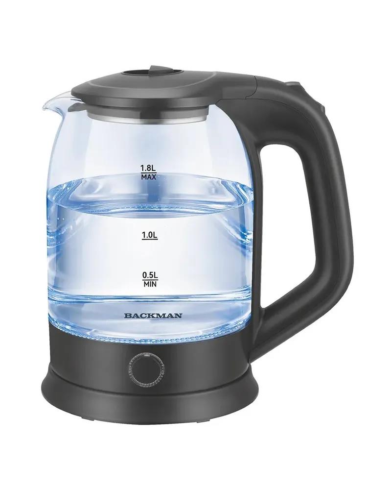 Изображение Электрический чайник BACKMAN BM-TEA 728 (2200 Вт/1,8 л /стекло/прозрачный, черный)
