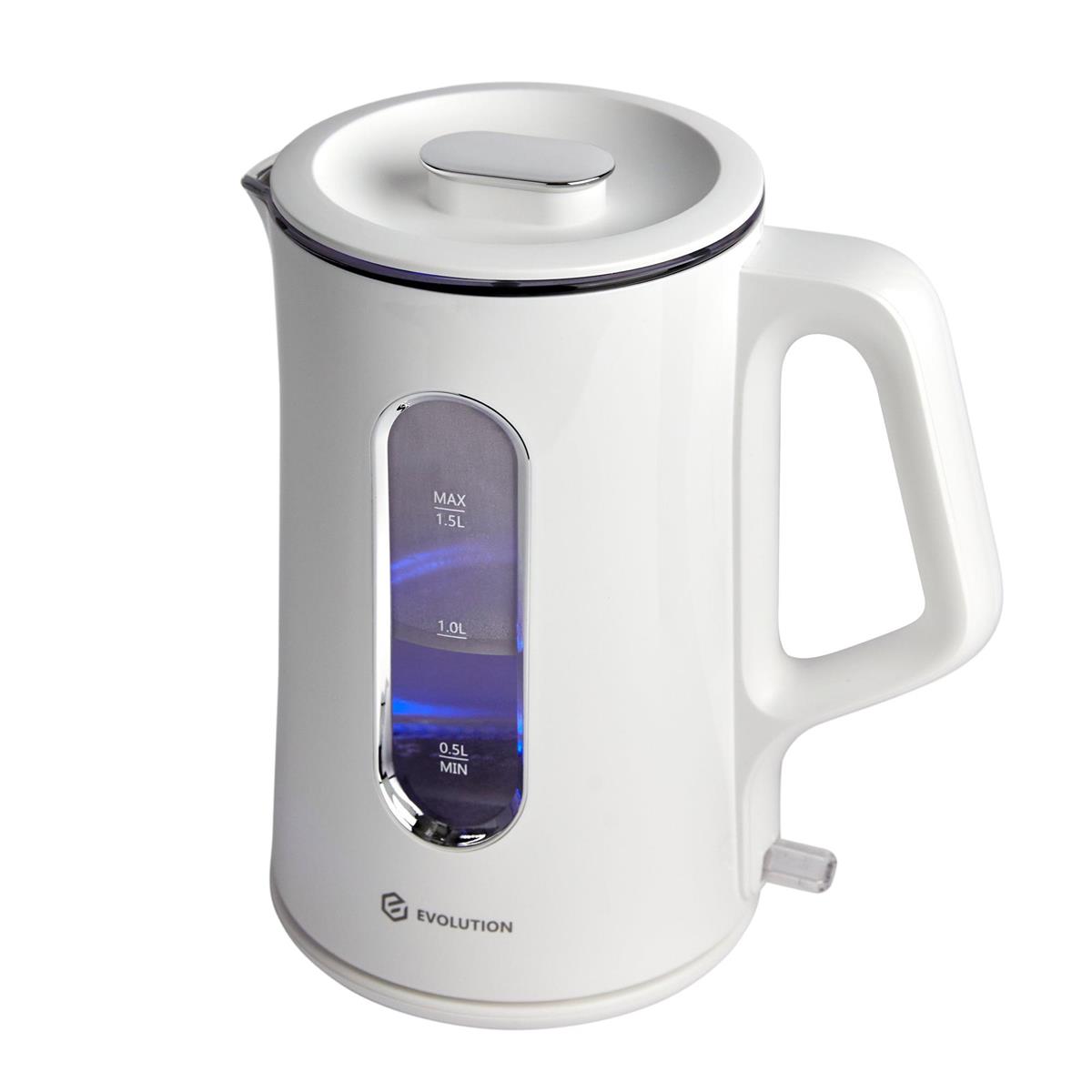 Изображение Электрический чайник EVOLUTION KG18152WEL (1800 Вт/1,5 л /стекло, пластик/белый)