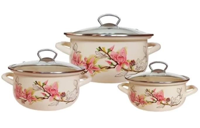 Изображение Набор кастрюль КМЗ Магнолия-1-экстра стиль эмал сфер (3 предмета) ()