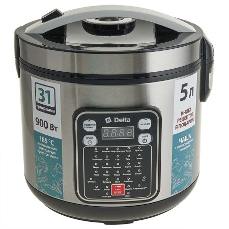 Изображение Мультиварка DELTA DL-6528 (900 Вт/5 л /нержавеющая сталь)