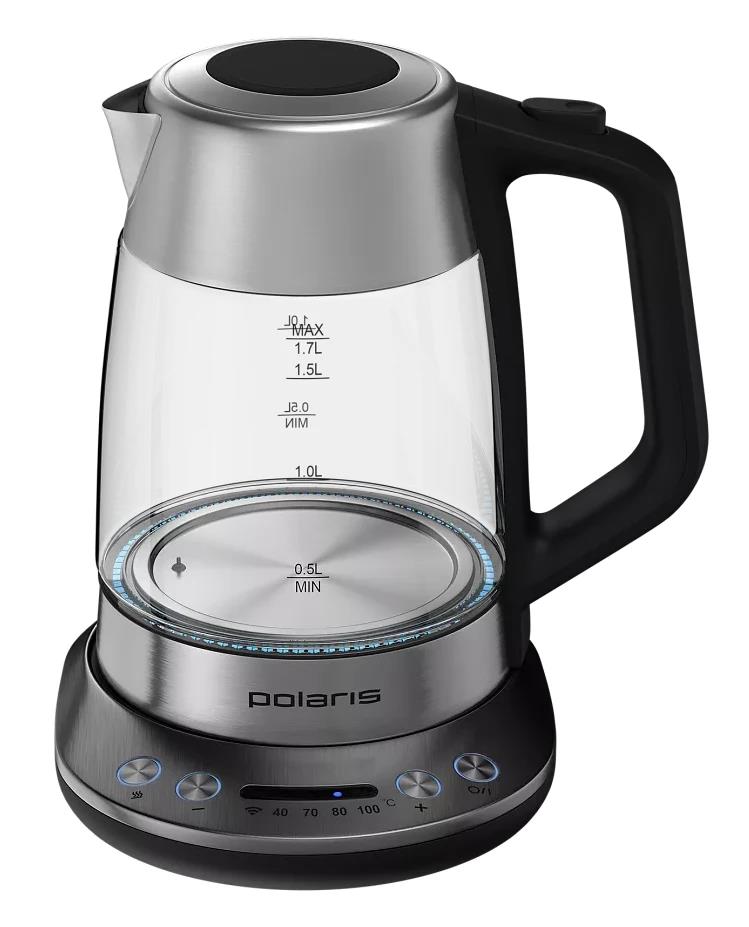 Изображение Электрический чайник Polaris PWK 1775CGLD WIFI IQ Home (2200 Вт/1,7 л /стекло/прозрачный, серебристый)
