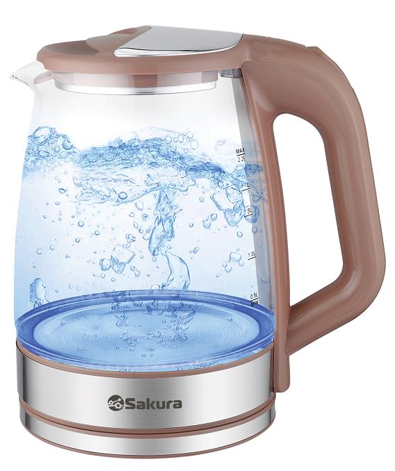 Изображение Электрический чайник Sakura SA-2722BR (1500 Вт/2,2 л /стекло, сталь/прозрачный, шоколад)
