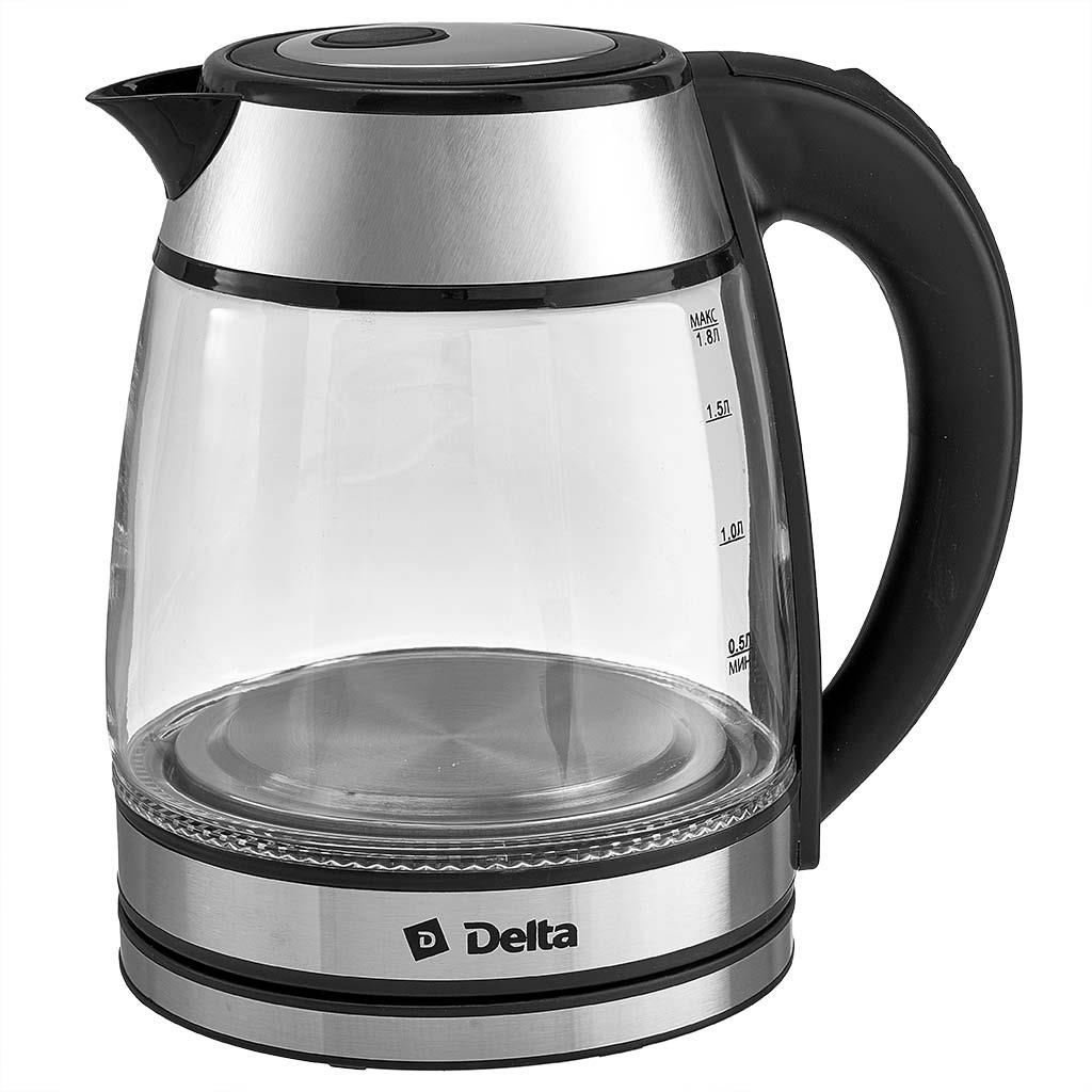 Изображение Электрический чайник DELTA DL-1120 (1500 Вт/1,8 л /стекло/прозрачный, черный, серебристый)