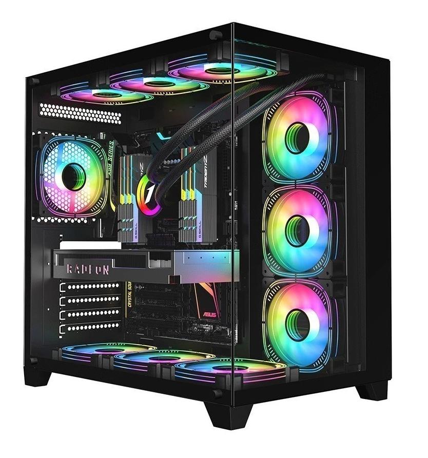 Изображение Корпус 1STPLAYER MEGAVIEW MV8-TP Black (mATX, ATX, Mini-ITX, черный, без БП)/(MV8-TP Black)