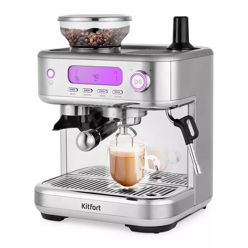 Изображение Кофеварка Kitfort КТ-7113 нержавеющая сталь (рожковая//1770 Вт )