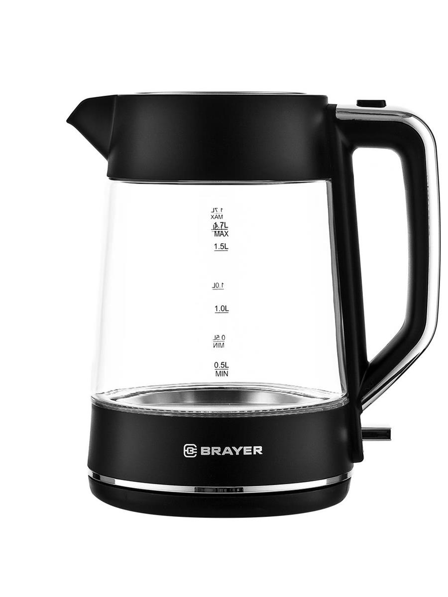Изображение Электрический чайник Brayer BR6102 (2200 Вт/1,7 л /стекло/прозрачный, черный)