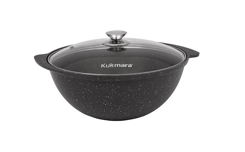 Изображение Казан Kukmara Кмт37а а/пр литой д/плова стекл/кр Темный мрамор алюминий 3,5 л