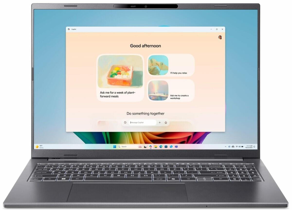 Изображение Ноутбук Acer Aspire 16 AI A16-61M-R4BE (AMD 330 2200 МГц/ SSD 512 ГБ  /RAM 16 ГБ/ 16" 1920x1200/VGA встроенная/ Без ОС) (NX.JLLCD.005)