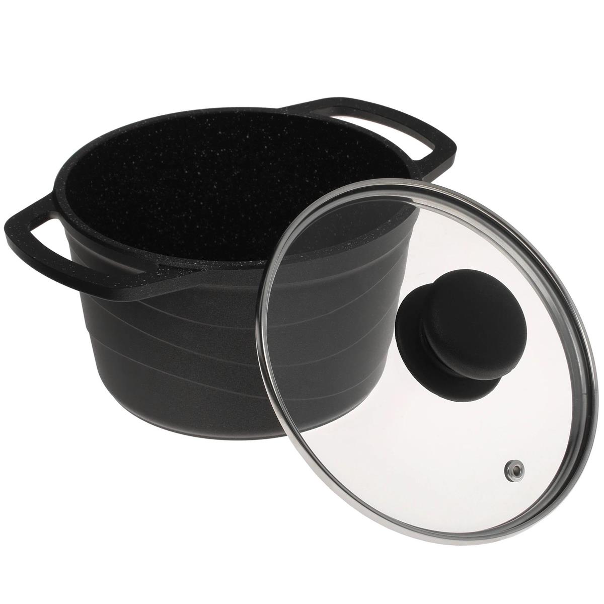 Изображение Кастрюля НЕВА МЕТАЛЛ ПОСУДА 186615 со стекл. крышкой 1,5л "Каменная" Черный гранит (1,5 л )