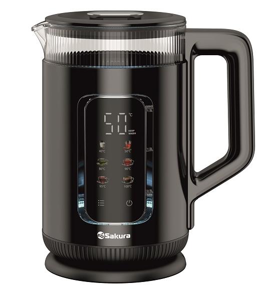 Изображение Электрический чайник Sakura SA-2751DBK (1800 Вт/1,5 л /стекло, металл, пластик/черный)