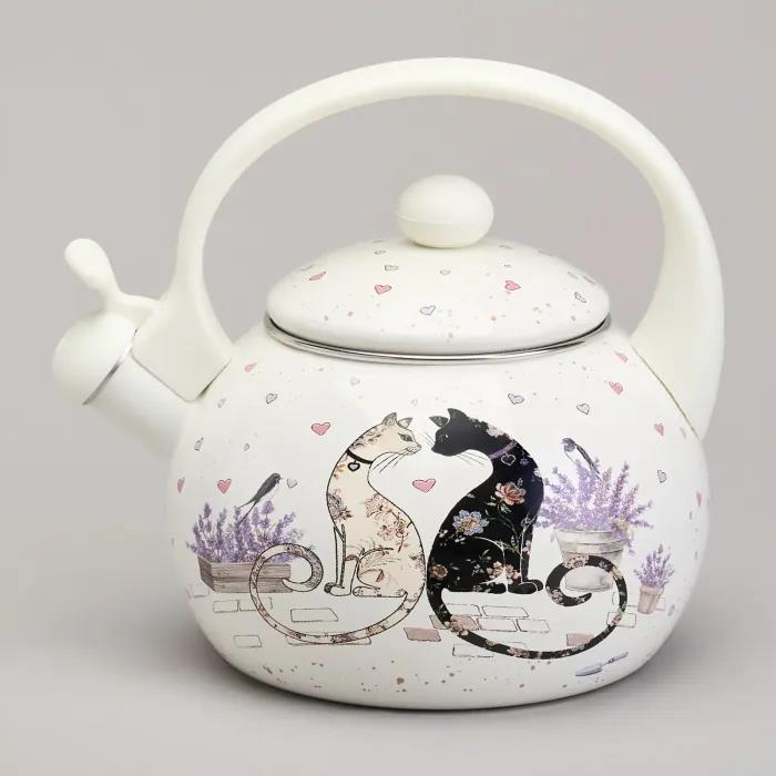 Изображение Чайник AGNESS 943-074 LAVENDER CATS (2,2, л л /рисунок, белый)