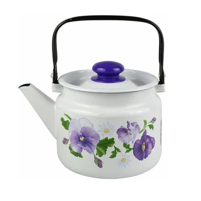 Изображение Чайник ЛЫСЬВА 27104П2 Анютины глазки эмал (2, л л /рисунок, белый)