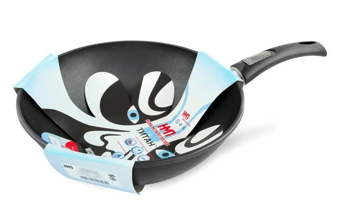 Изображение Сковорода-вок НЕВА МЕТАЛЛ ПОСУДА 3130W а/пр литая съемн/руч Титан (30 см Съемные ручки)