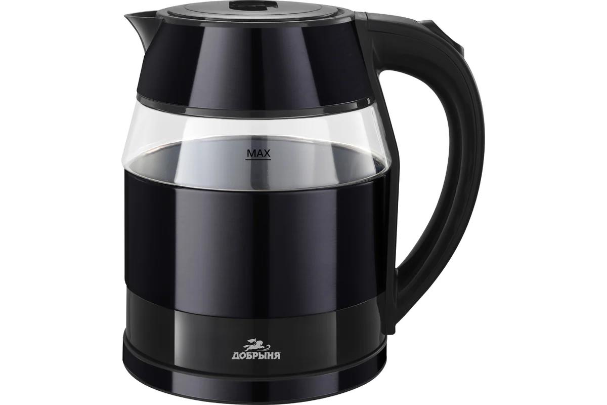 Изображение Электрический чайник Добрыня DO-1267D (1800 Вт/1,8 л /стекло, нержавеющая сталь/прозрачный, черный)