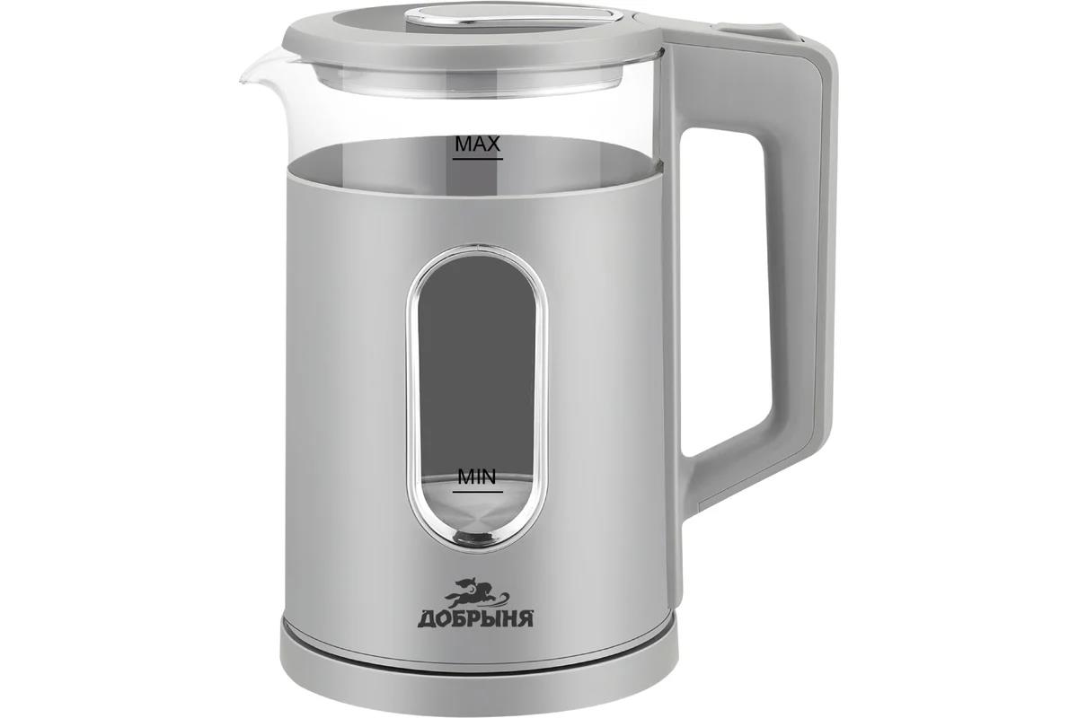 Изображение Электрический чайник Добрыня DO-1271G (1500 Вт/1,8 л /стекло, пластик/серый, прозрачный)