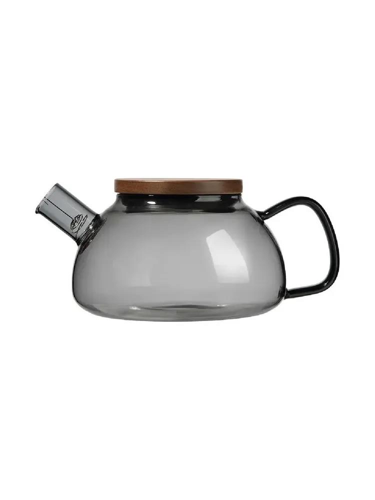 Изображение Чайник заварочный Leonord из цветного стекла, Aroma di Fiore, с тёмной деревянной крышкой (910145) (прозрачный/600 л )