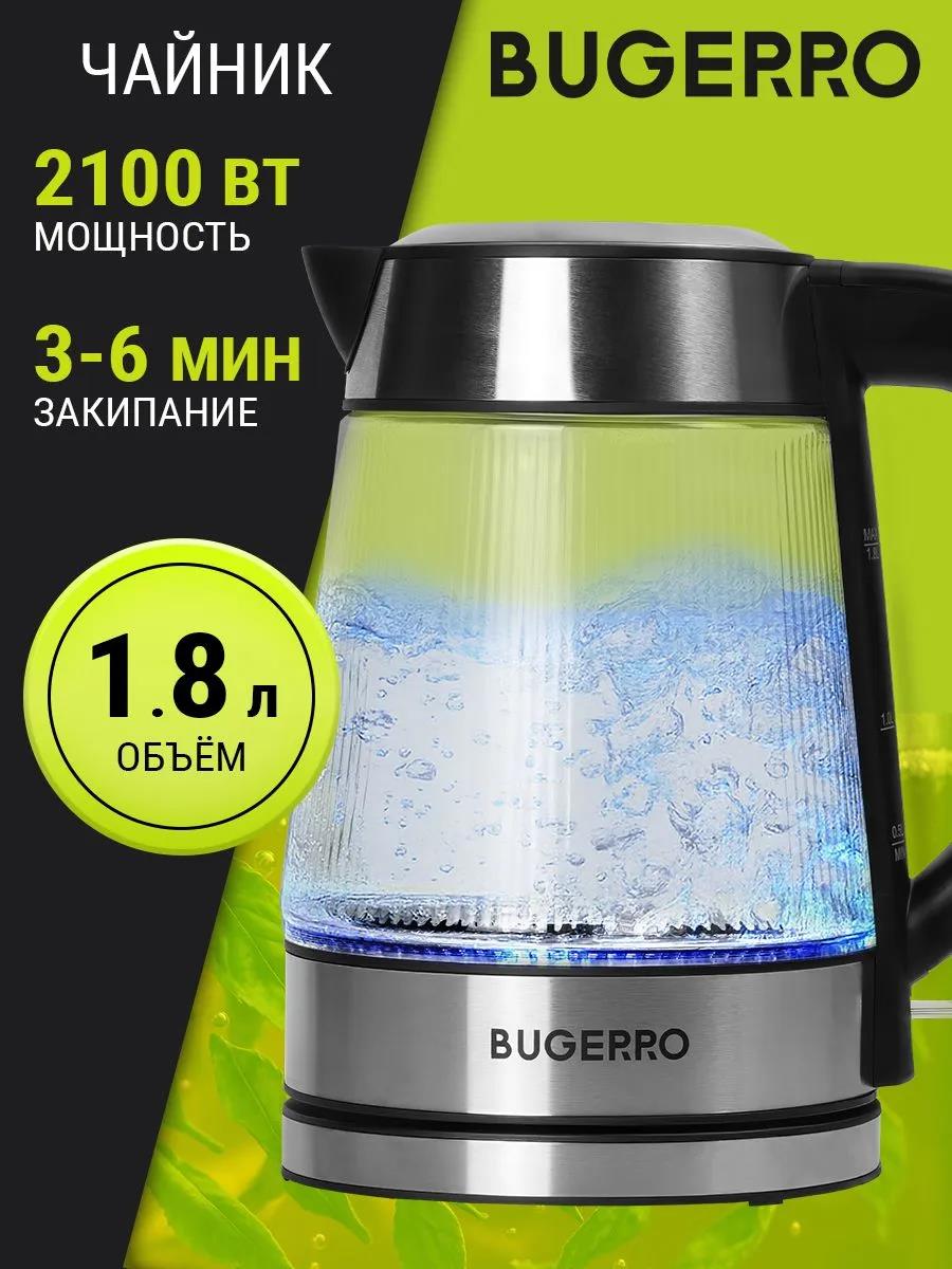 Изображение Электрический чайник BUGERRO BG-5606 (2100 Вт/1,8 л /стекло, пластик/прозрачный, черный, серебристый)
