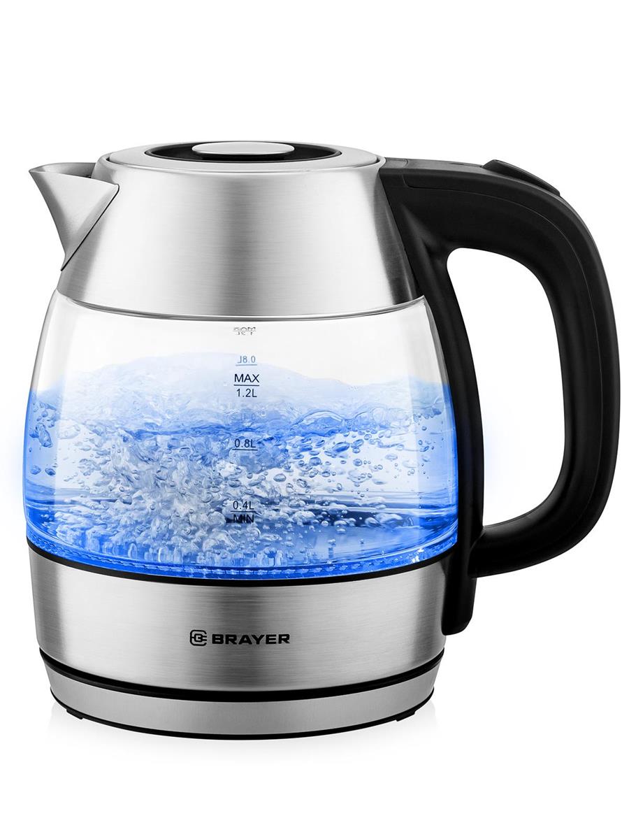 Изображение Электрический чайник Brayer BR6113 (1630 Вт/1,2 л /стекло/прозрачный, серебристый)