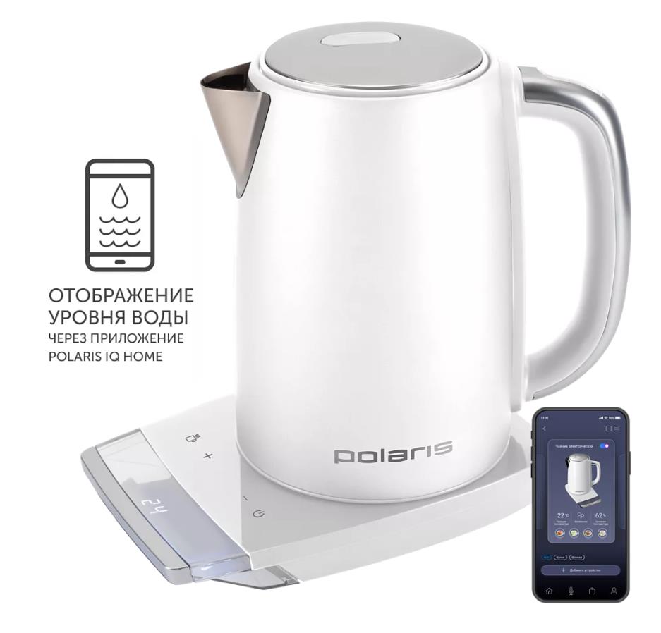 Изображение Электрический чайник Polaris PWK 1755CAD WIFI IQ Home (2200 Вт/1,7 л /нержавеющая сталь/белый)