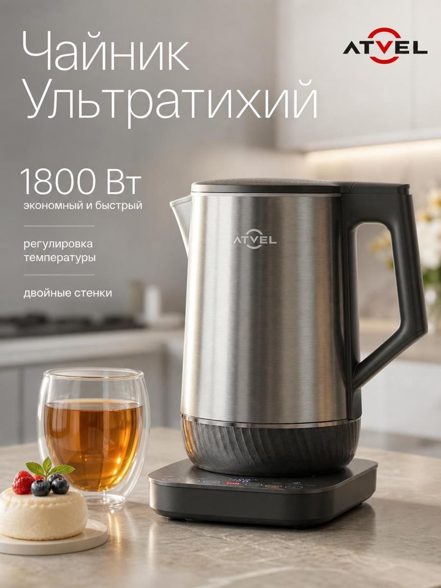 Изображение Электрический чайник Atvel Silence K5 41101 (1800 Вт/1,7 л /нержавеющая сталь/серый)